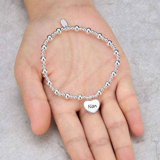 Nan Heart Charm Beaded Stretch Bracelet - Philip Jones Jewellery