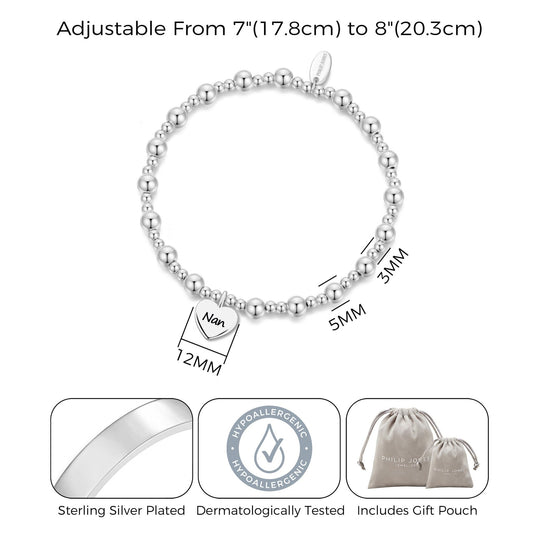 Nan Heart Charm Beaded Stretch Bracelet - Philip Jones Jewellery