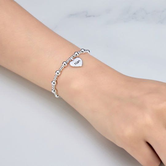 Nan Heart Charm Beaded Stretch Bracelet - Philip Jones Jewellery