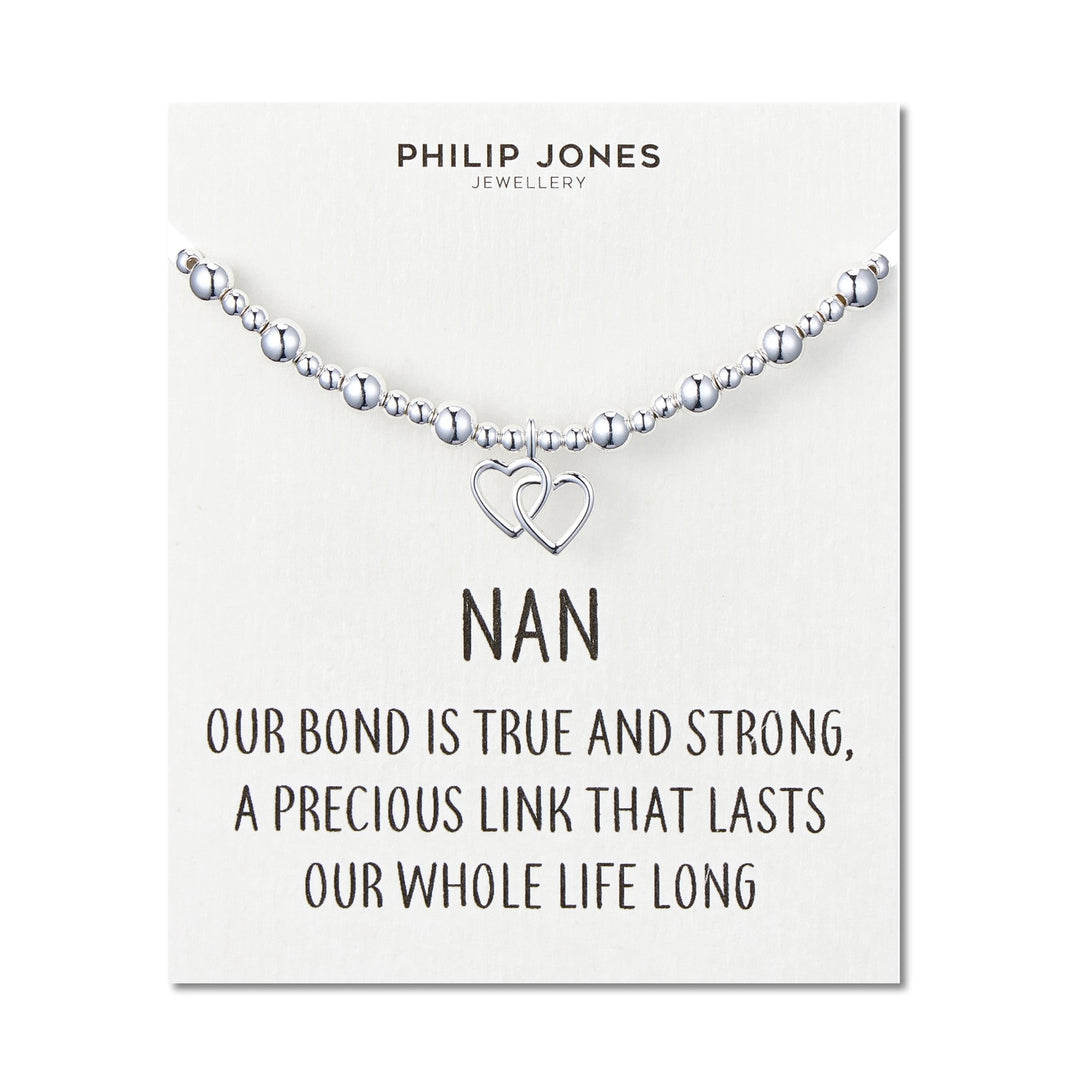 Nan Heart Link Beaded Stretch Bracelet with Quote Card - Philip Jones