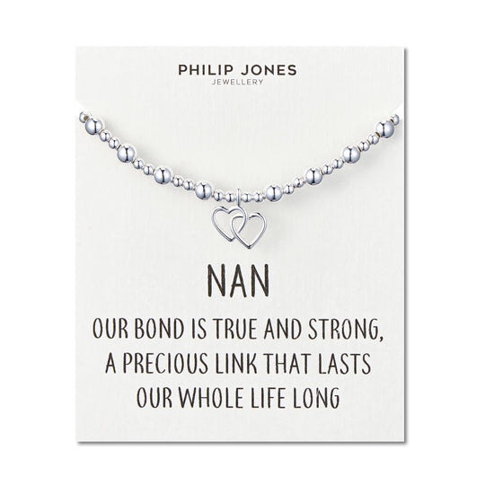 Nan Heart Link Beaded Stretch Bracelet with Quote Card - Philip Jones