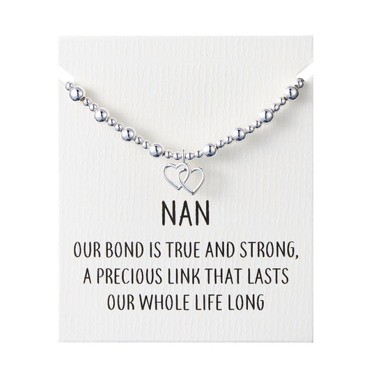 Nan Heart Link Beaded Stretch Bracelet with Quote Card - Philip Jones Jewellery
