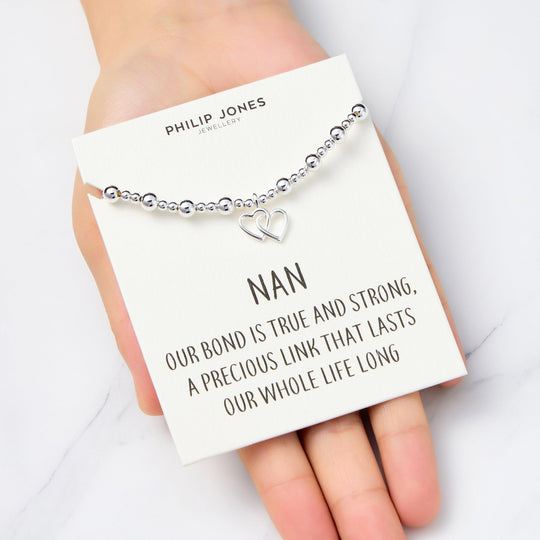 Nan Heart Link Beaded Stretch Bracelet with Quote Card
