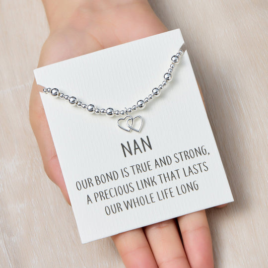 Nan Heart Link Beaded Stretch Bracelet with Quote Card - Philip Jones Jewellery