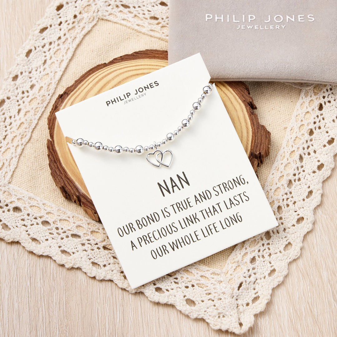Nan Heart Link Beaded Stretch Bracelet with Quote Card