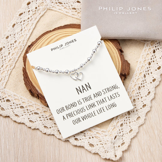 Nan Heart Link Beaded Stretch Bracelet with Quote Card