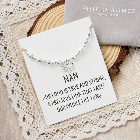 Nan Infinity Heart Beaded Stretch Bracelet with Quote Card