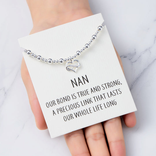 Nan Infinity Heart Beaded Stretch Bracelet with Quote Card