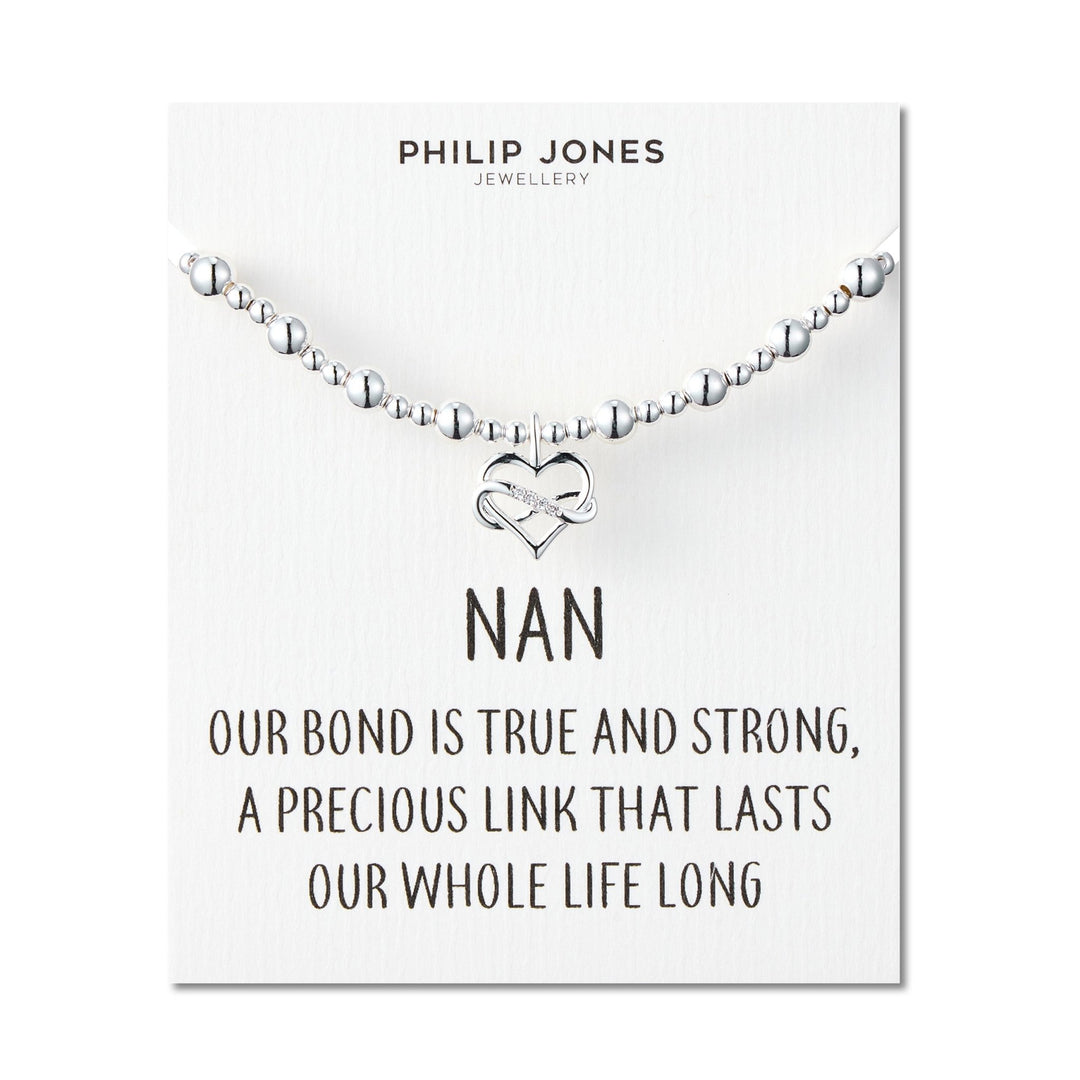 Nan Infinity Heart Beaded Stretch Bracelet with Quote Card - Philip Jones
