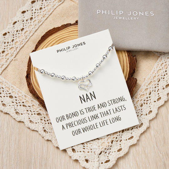 Nan Infinity Heart Beaded Stretch Bracelet with Quote Card