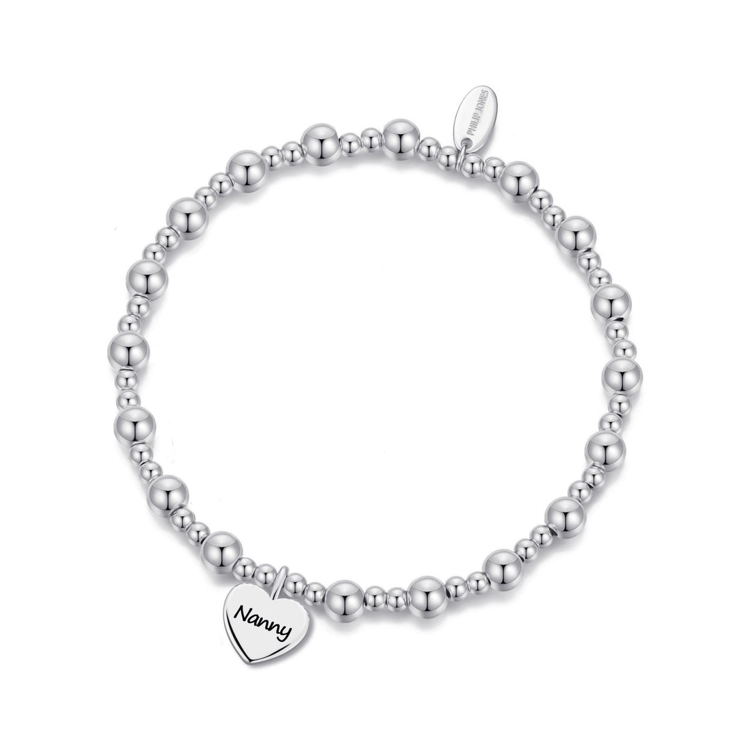Nanny Heart Charm Beaded Stretch Bracelet - Philip Jones Jewellery