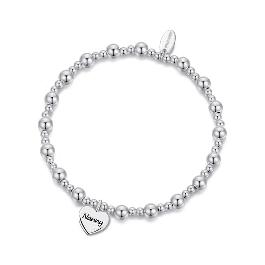 Nanny Heart Charm Beaded Stretch Bracelet - Philip Jones Jewellery