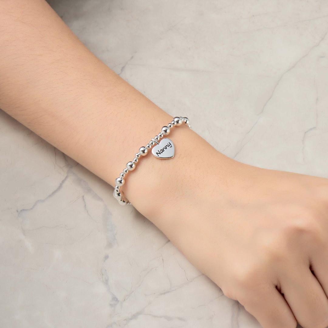 Nanny Heart Charm Beaded Stretch Bracelet - Philip Jones Jewellery