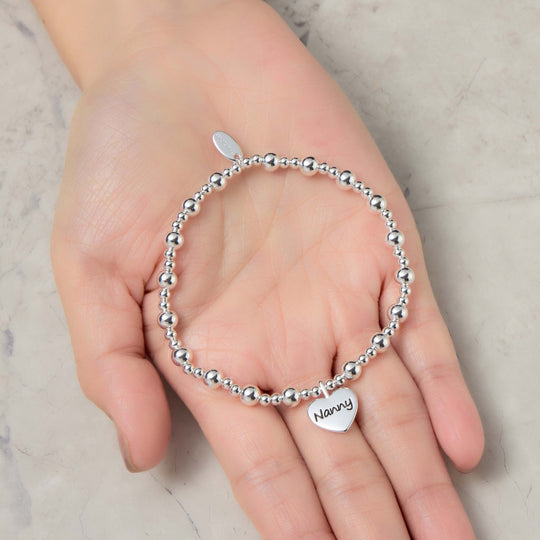 Nanny Heart Charm Beaded Stretch Bracelet - Philip Jones Jewellery