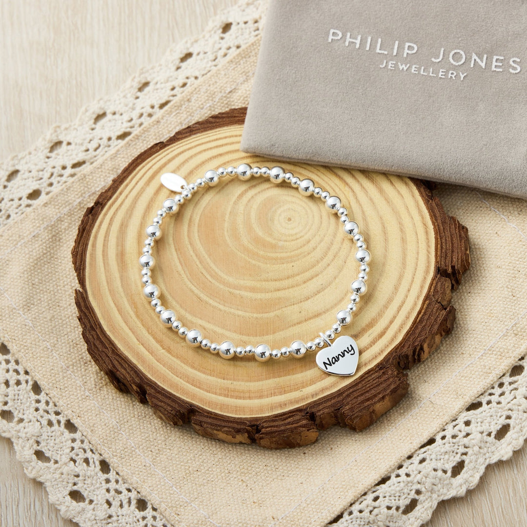 Nanny Heart Charm Beaded Stretch Bracelet - Philip Jones Jewellery