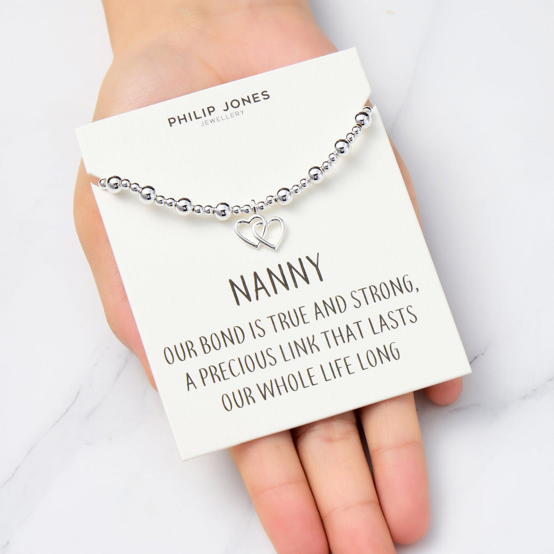Nanny Heart Link Beaded Stretch Bracelet with Quote Card