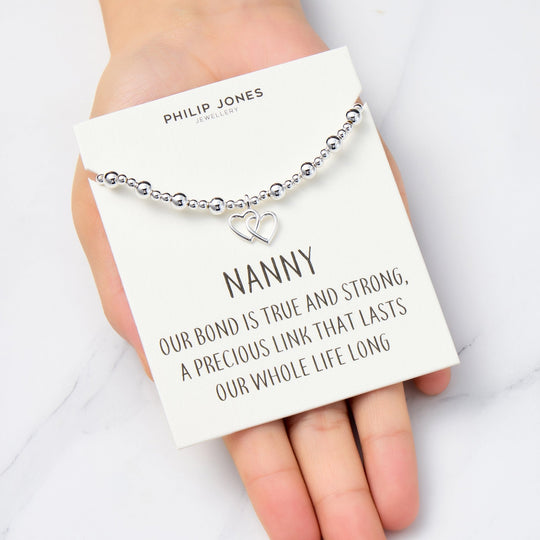 Nanny Heart Link Beaded Stretch Bracelet with Quote Card