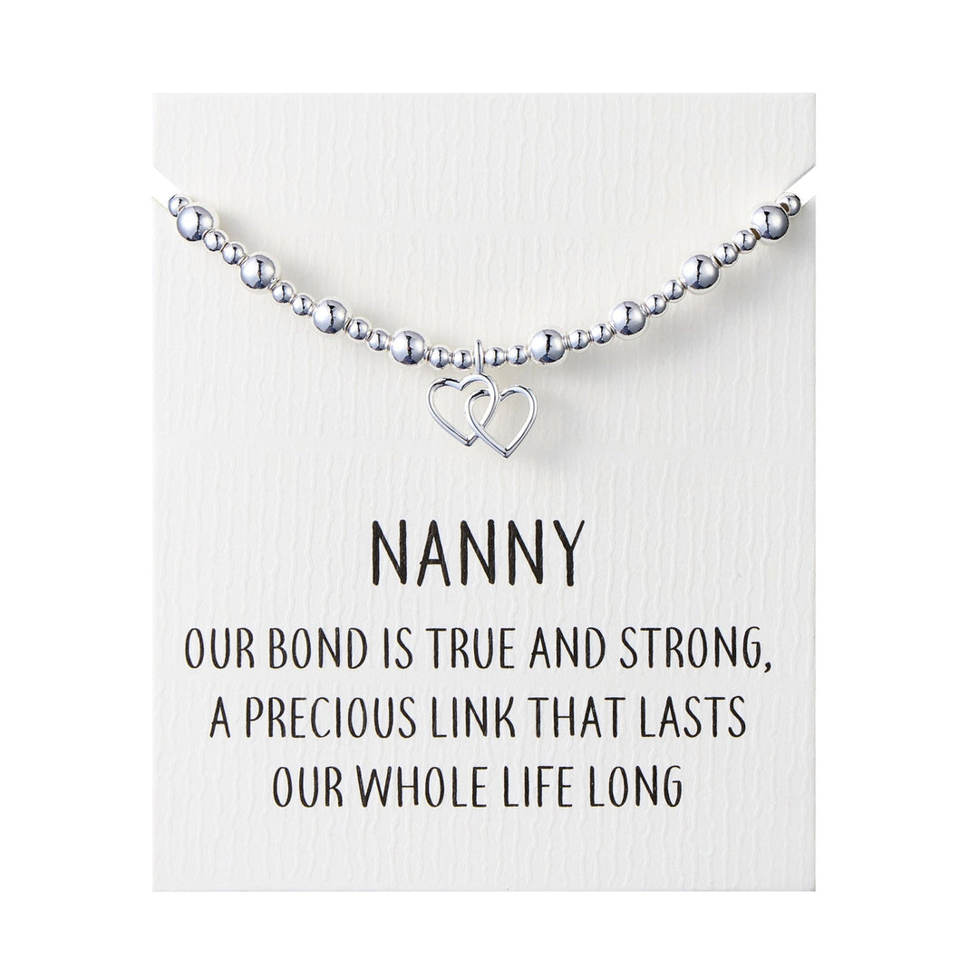 Nanny Heart Link Beaded Stretch Bracelet with Quote Card - Philip Jones Jewellery