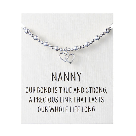 Nanny Heart Link Beaded Stretch Bracelet with Quote Card - Philip Jones Jewellery