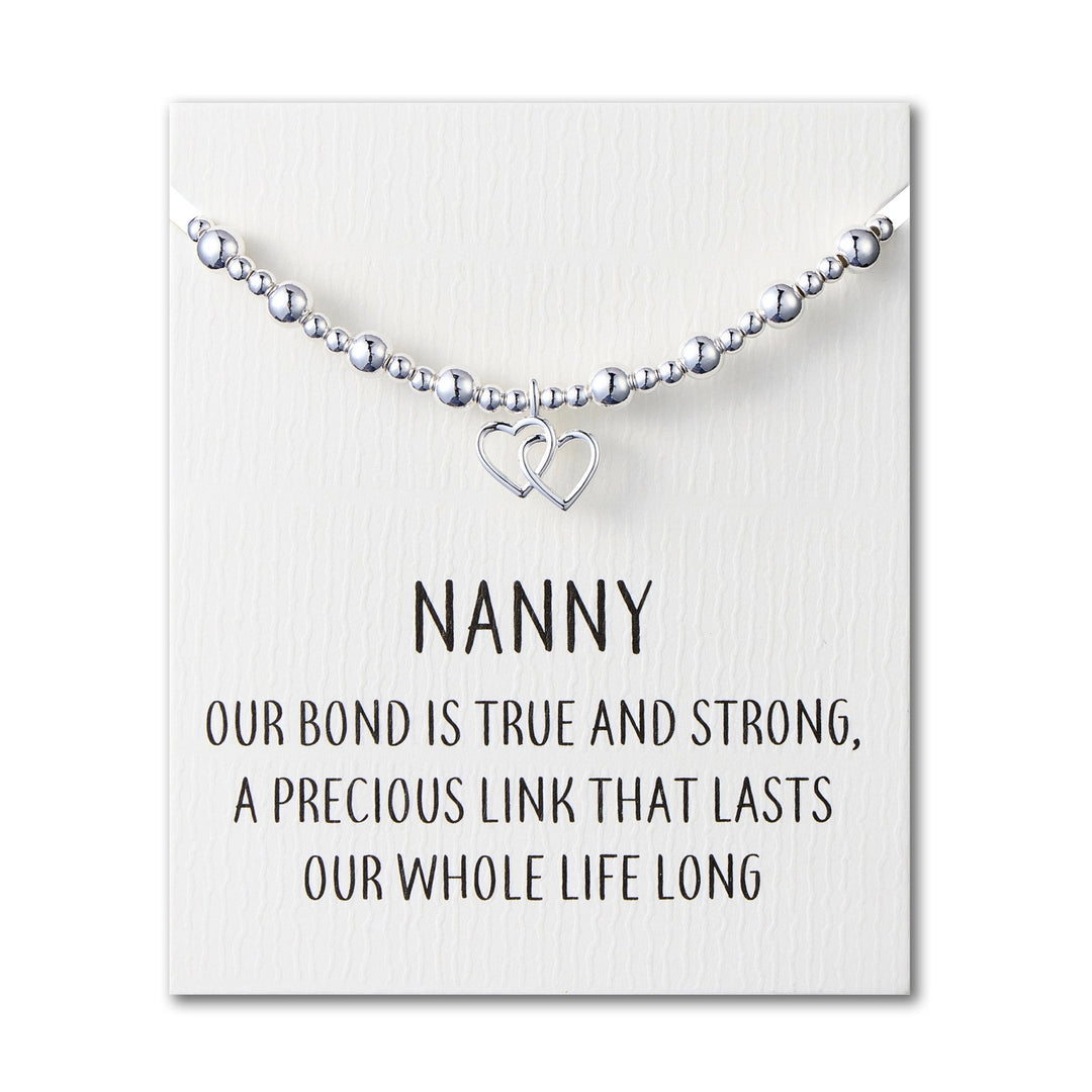 Nanny Heart Link Beaded Stretch Bracelet with Quote Card - Philip Jones Jewellery
