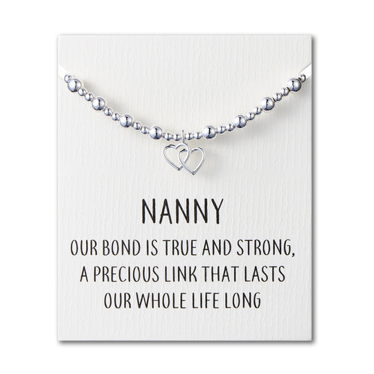 Nanny Heart Link Beaded Stretch Bracelet with Quote Card - Philip Jones Jewellery