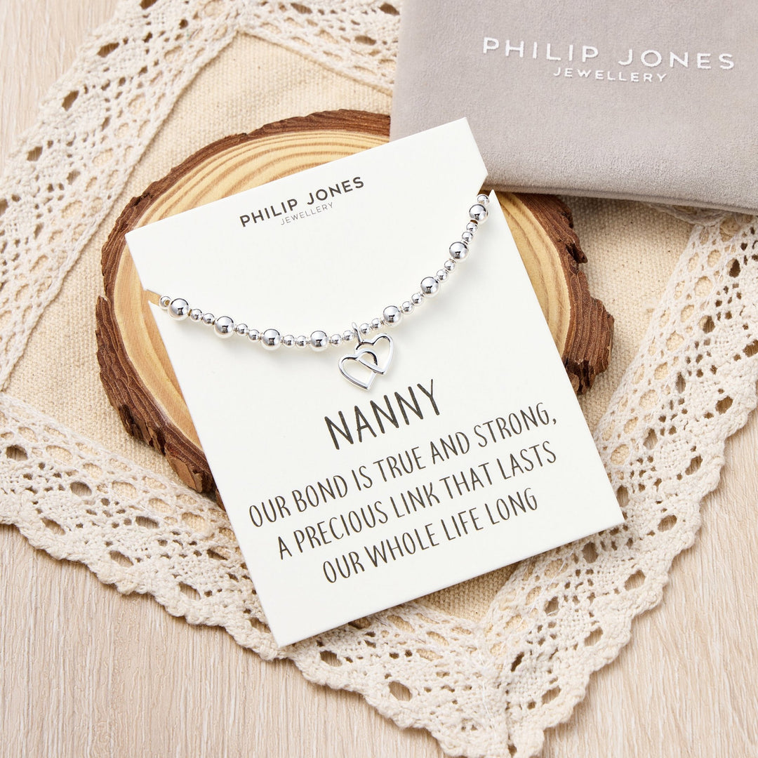Nanny Heart Link Beaded Stretch Bracelet with Quote Card