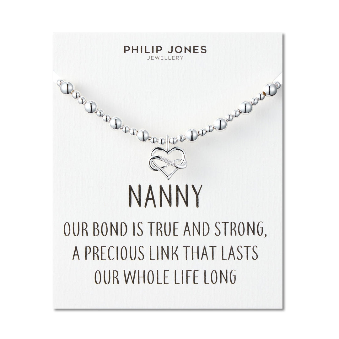 Nanny Infinity Heart Beaded Stretch Bracelet with Quote Card - Philip Jones