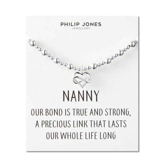 Nanny Infinity Heart Beaded Stretch Bracelet with Quote Card - Philip Jones