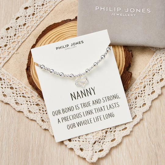 Nanny Infinity Heart Beaded Stretch Bracelet with Quote Card