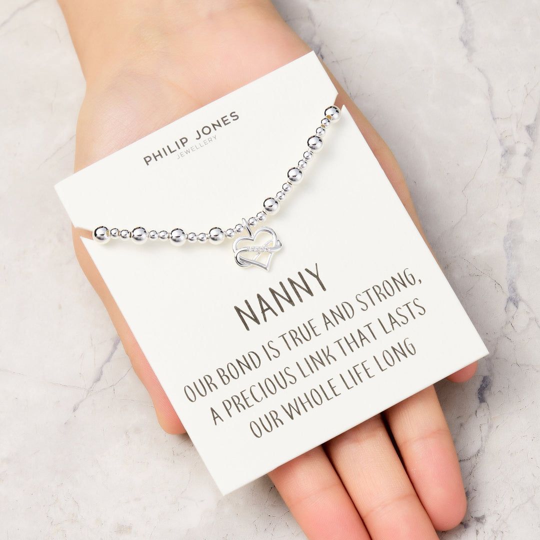 Nanny Infinity Heart Beaded Stretch Bracelet with Quote Card
