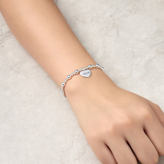 Niece Heart Charm Beaded Stretch Bracelet - Philip Jones Jewellery