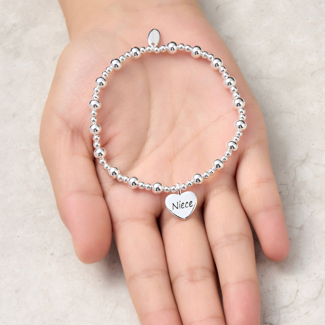 Niece Heart Charm Beaded Stretch Bracelet - Philip Jones Jewellery