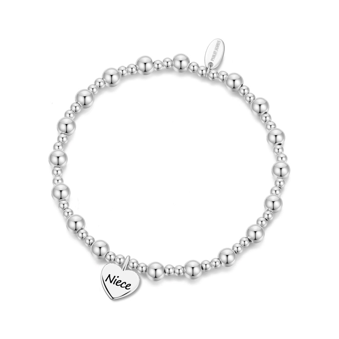 Niece Heart Charm Beaded Stretch Bracelet - Philip Jones Jewellery