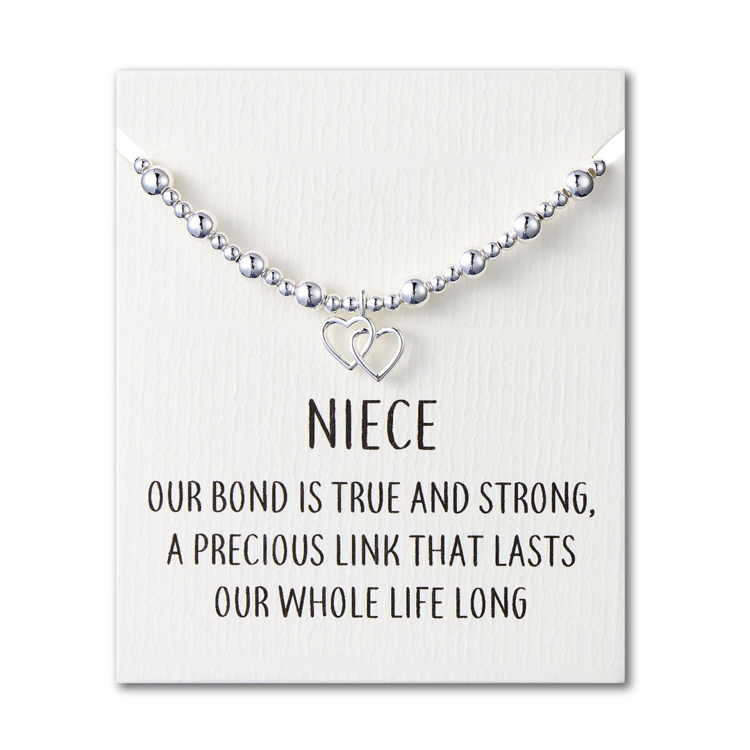 Niece Heart Link Beaded Stretch Bracelet with Quote Card - Philip Jones Jewellery