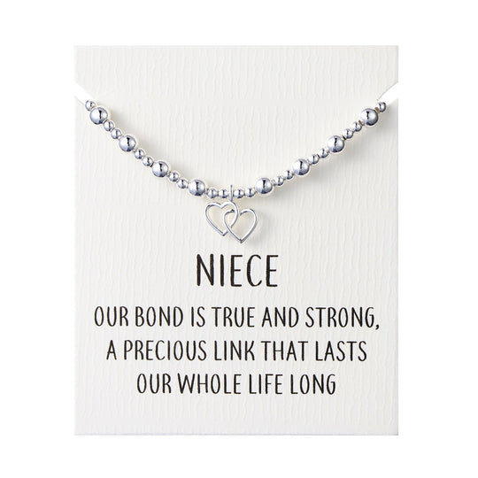 Niece Heart Link Beaded Stretch Bracelet with Quote Card - Philip Jones Jewellery