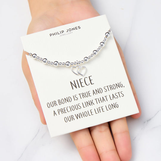 Niece Heart Link Beaded Stretch Bracelet with Quote Card
