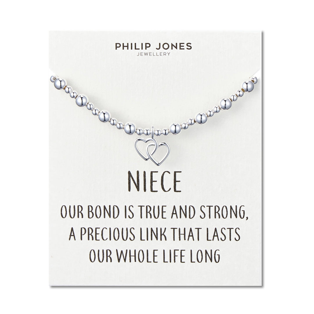 Niece Heart Link Beaded Stretch Bracelet with Quote Card - Philip Jones