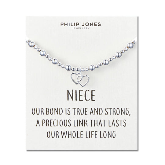 Niece Heart Link Beaded Stretch Bracelet with Quote Card - Philip Jones