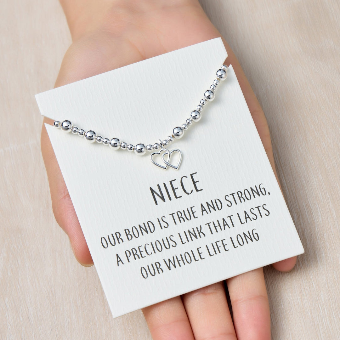Niece Heart Link Beaded Stretch Bracelet with Quote Card - Philip Jones Jewellery