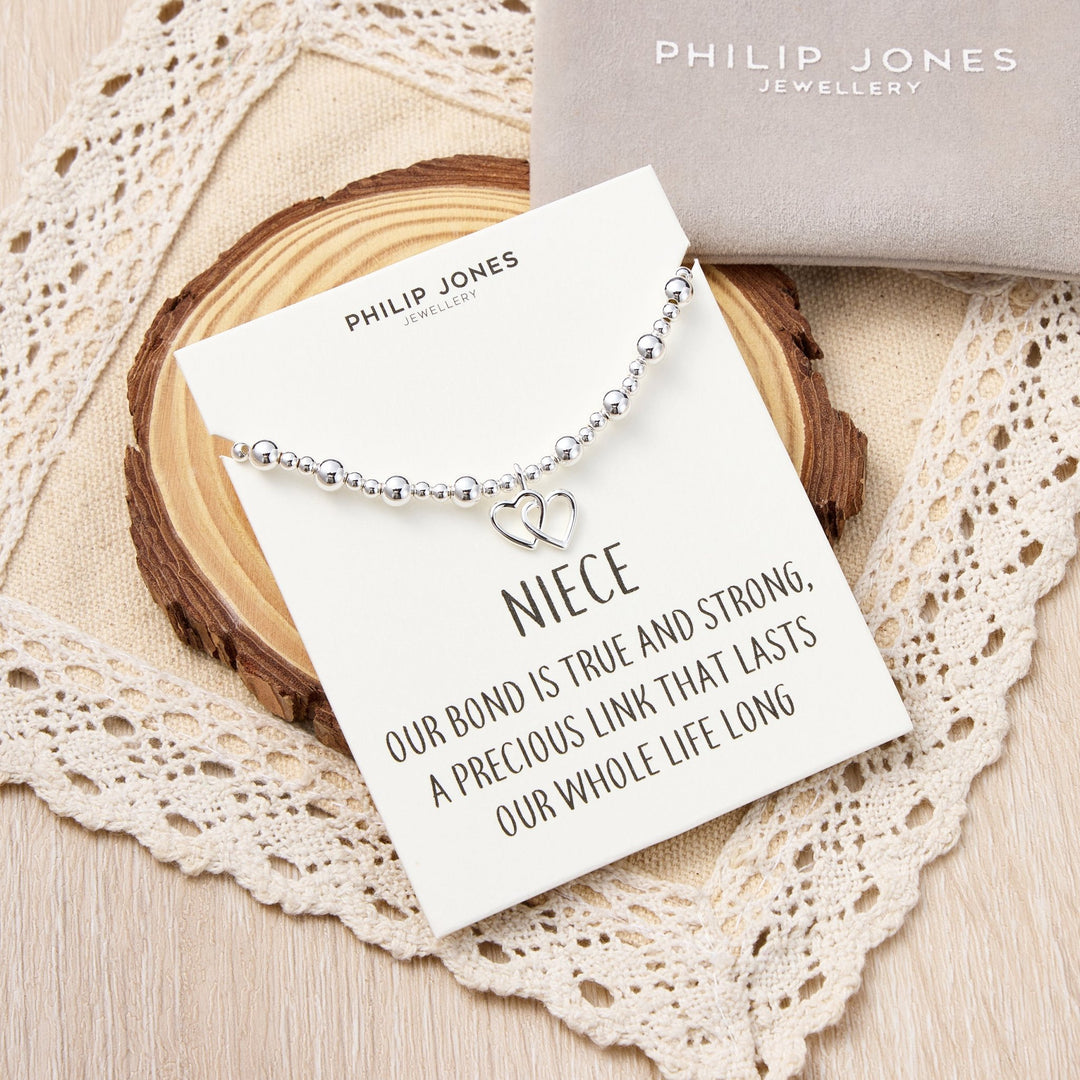 Niece Heart Link Beaded Stretch Bracelet with Quote Card