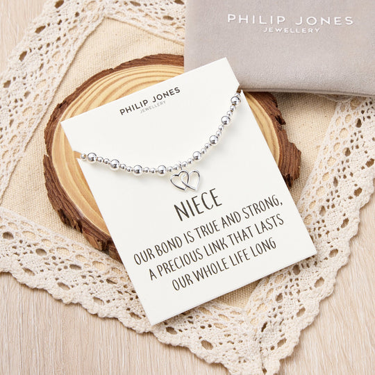Niece Heart Link Beaded Stretch Bracelet with Quote Card