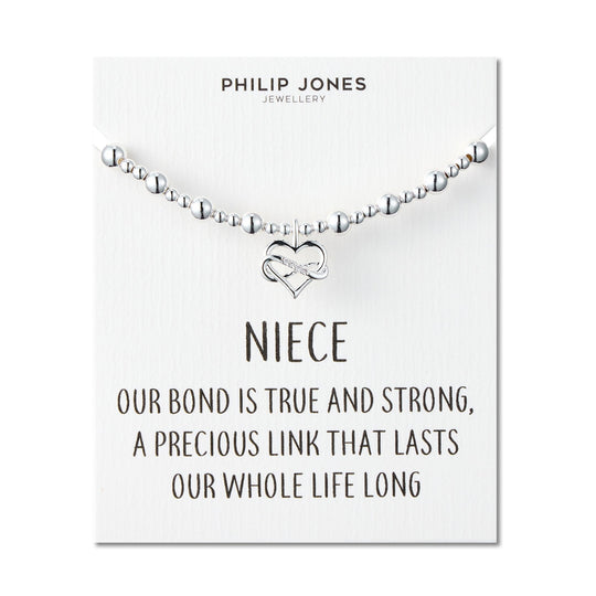 Niece Infinity Heart Beaded Stretch Bracelet with Quote Card - Philip Jones