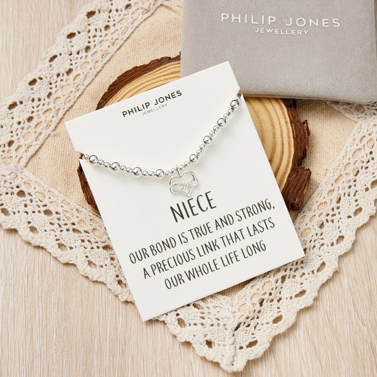Niece Infinity Heart Beaded Stretch Bracelet with Quote Card