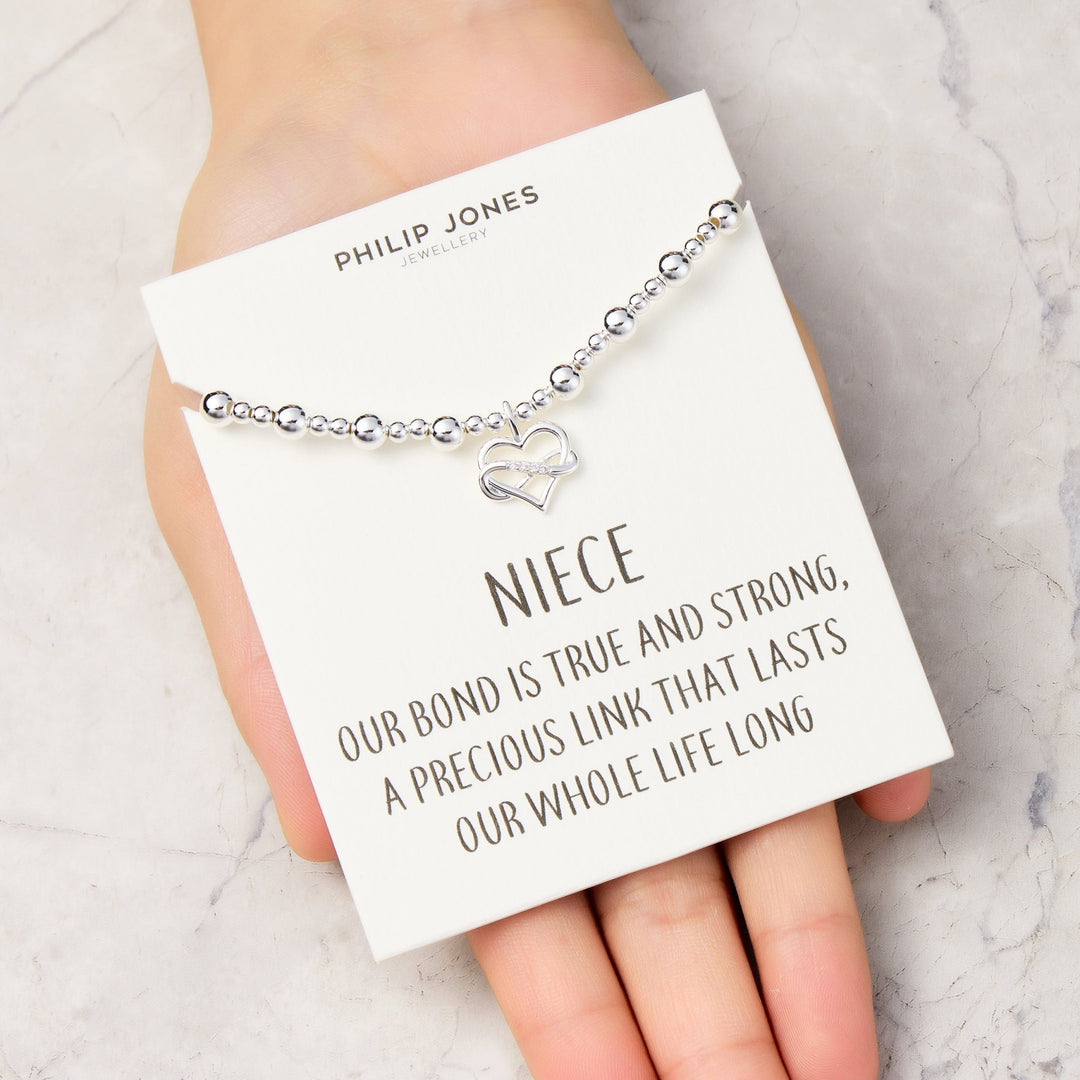 Niece Infinity Heart Beaded Stretch Bracelet with Quote Card