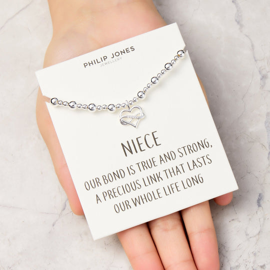 Niece Infinity Heart Beaded Stretch Bracelet with Quote Card