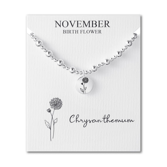 November Birth Flower Chrysanthemum Beaded Stretch Bracelet
