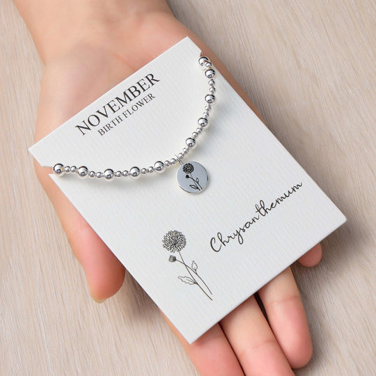 November Birth Flower Chrysanthemum Beaded Stretch Bracelet