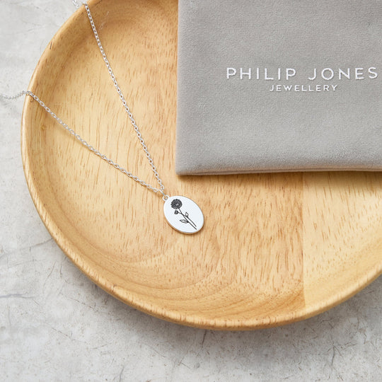 November Birth Flower Chrysanthemum Necklace - Philip Jones Jewellery