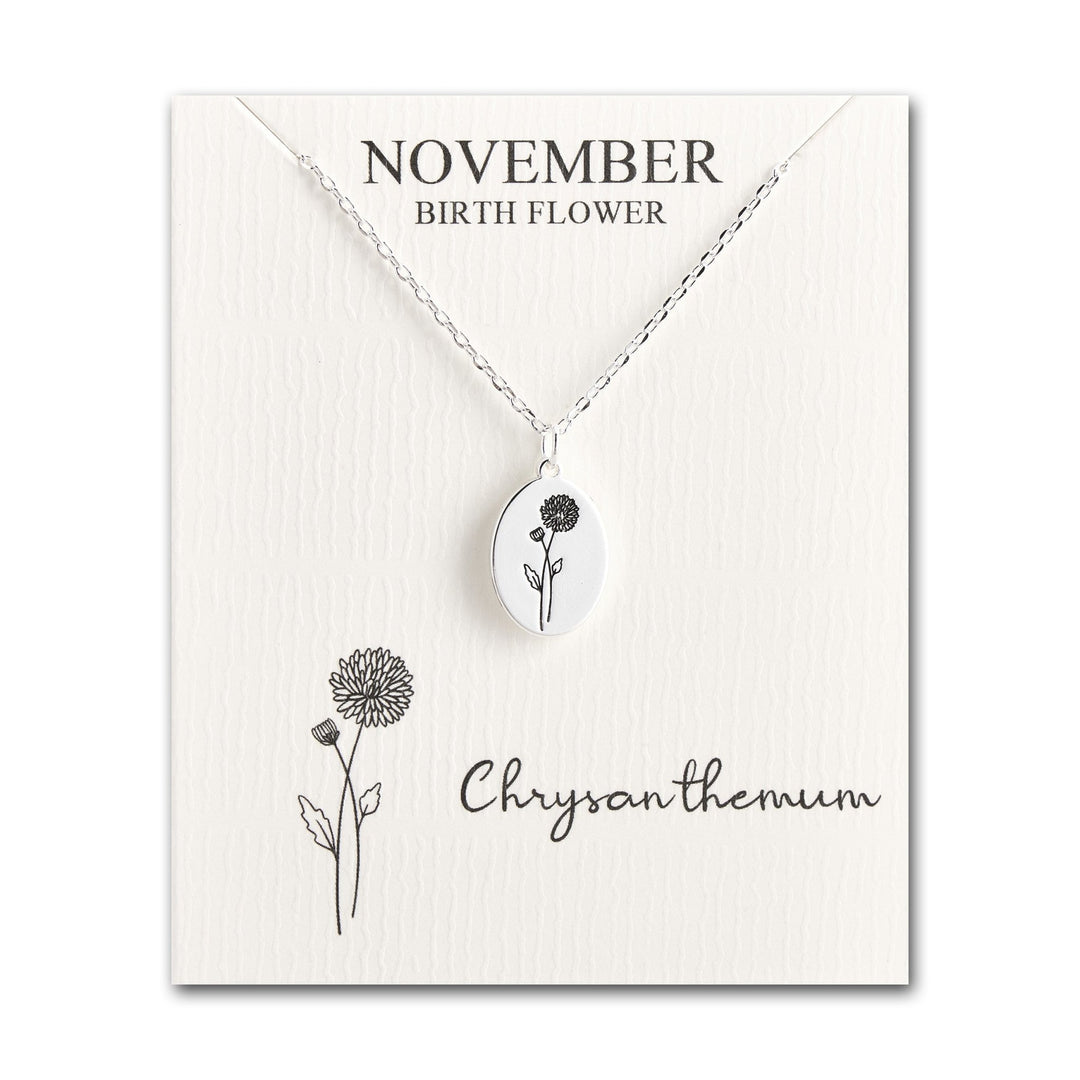 November Birth Flower Chrysanthemum Necklace with Card - Philip Jones Jewellery