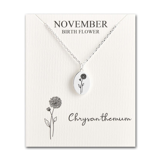 November Birth Flower Chrysanthemum Necklace with Card - Philip Jones Jewellery